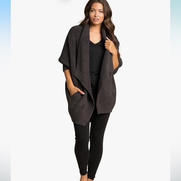 Barefoot Dreams Brown CozyChic Chevron Ribbed Cardi, Long Fine Knit Cardigans XS - Picture 2 of 7